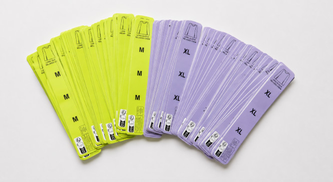 Fanned lime green size M and lilac size XL garment stickers